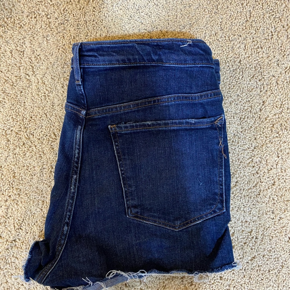 Express Midi High Rise Dark Jean Ripped Cutoffs - Picture 3 of 7